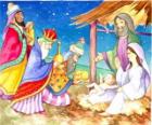 Müneccimler onların hediyeleri teslim, altın, buhur ve mür, bebek İsa&#039;ya